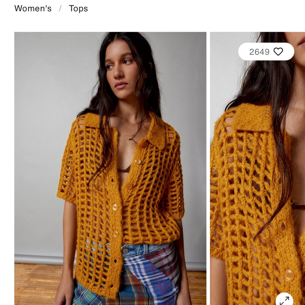 BDG Shirt Womens Small Yellow Osaka Open Knit Polo Sweater Urban Outfitters Y2K